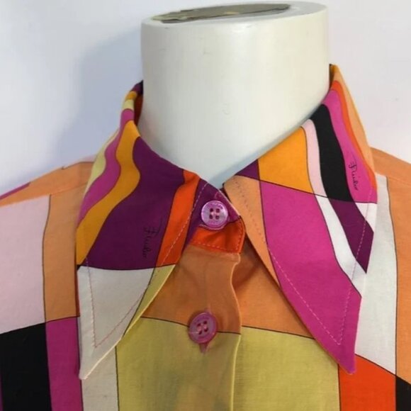 Emilio Pucci Button Down Pink Yellow Black Long Sleeve‎ Shirt Blouse Top Size 8 - Picture 4 of 12